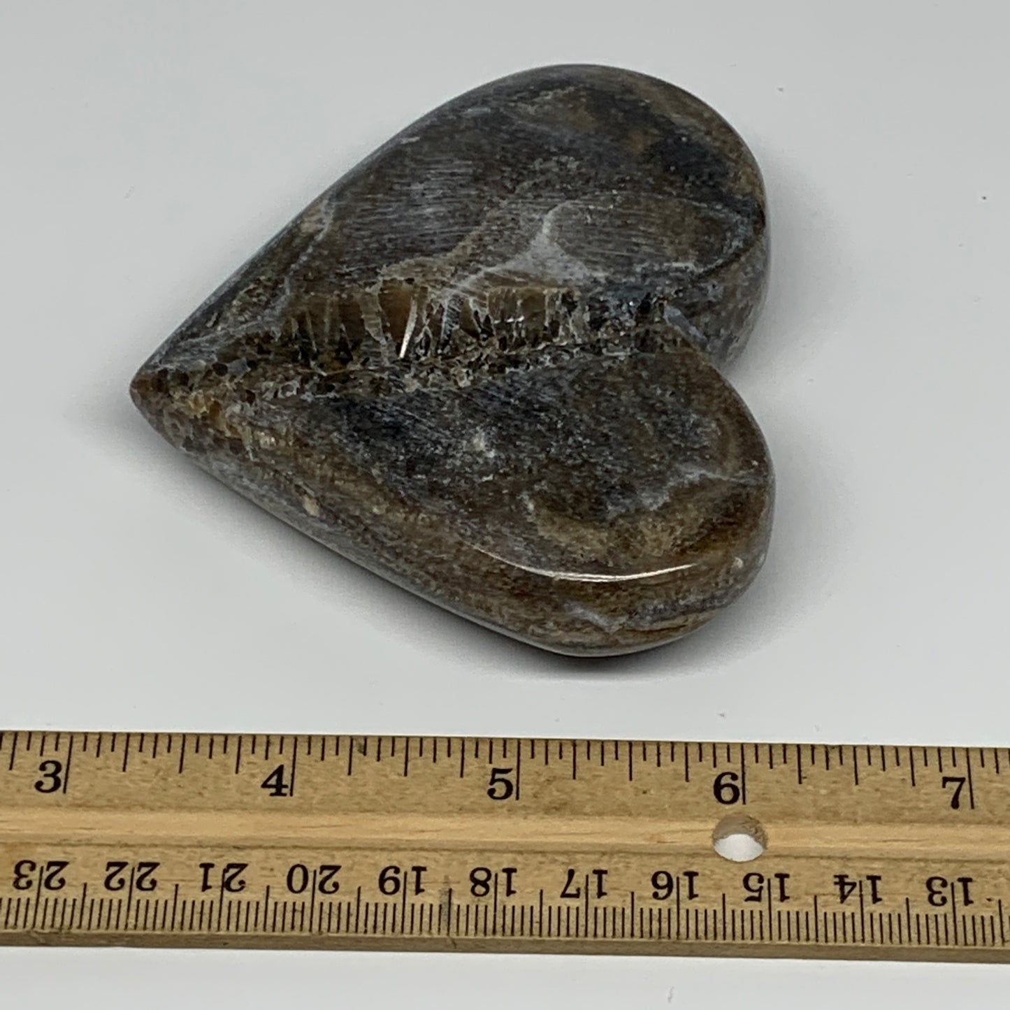 212.4g,3.2"x3.5"x1" Natural Chocolate Gray Onyx Heart Polished @Morocco,B18790