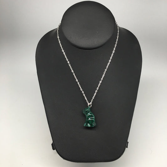 12.1g,1.1"x0.7"x13mm Natural Solid Malachite Animal Pendant W/Chain Congo,MS202