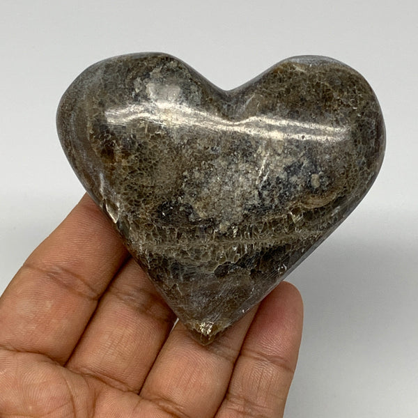 144.3g,2.7"x3"x1" Natural Chocolate Gray Onyx Heart Polished @Morocco,B18794