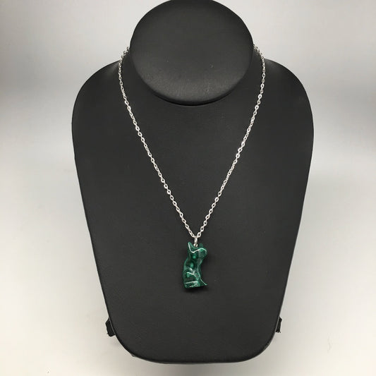 7.1g,1.1"x0.5"x9mm Natural Solid Malachite Animal Pendant W/Chain Congo,MS204