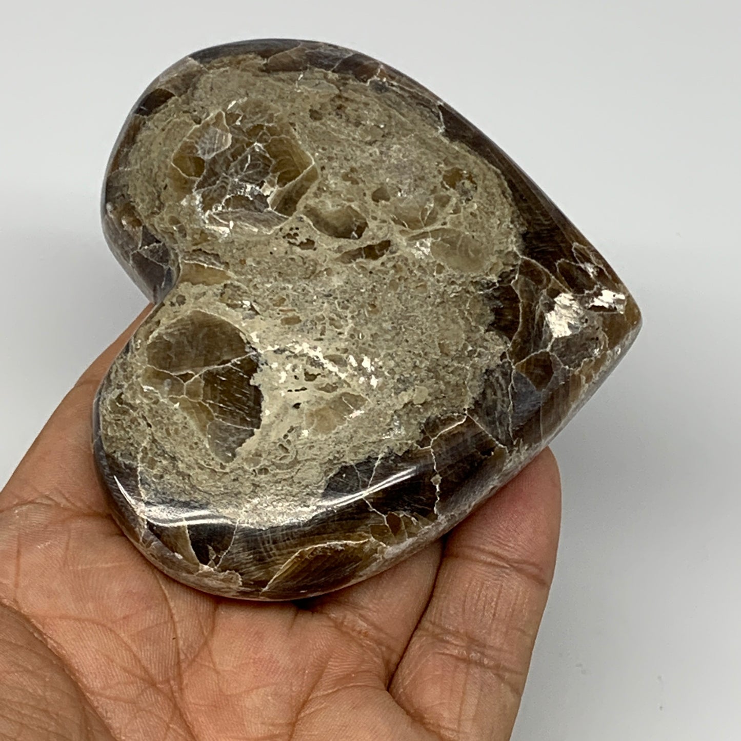 167.8g,2.9"x3.3"x0.8" Natural Chocolate Gray Onyx Heart Polished @Morocco,B18795