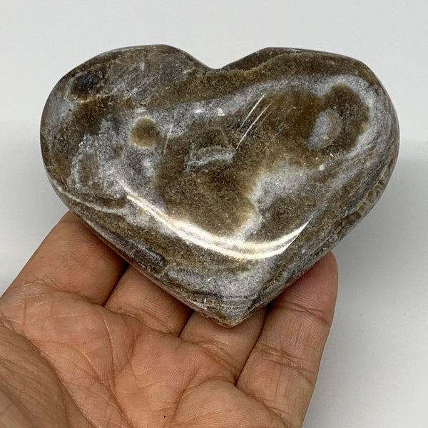 190.5g,3"x3.4"x1" Natural Chocolate Gray Onyx Heart Polished @Morocco,B18796