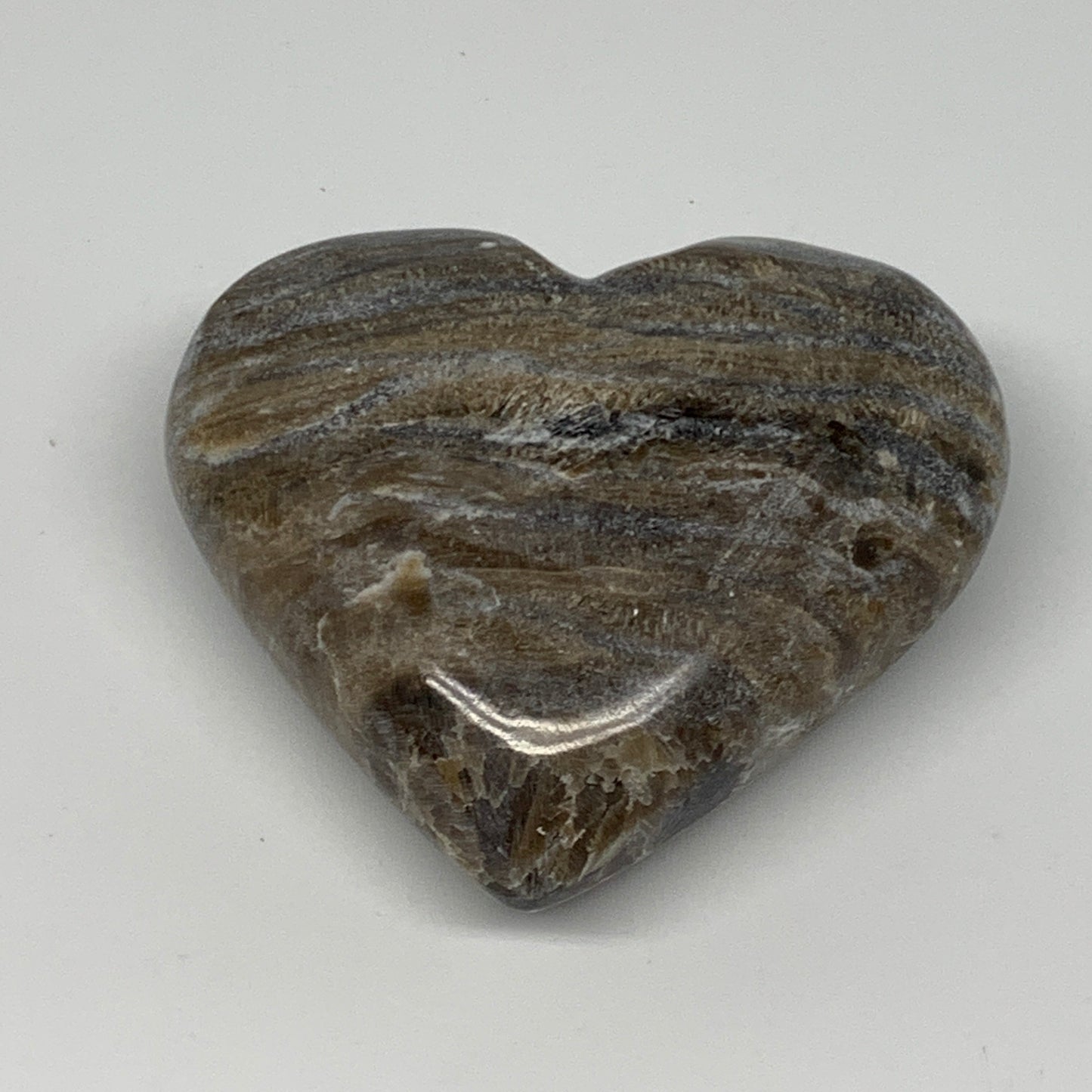 205.4g,2.9"x3.1"x1.3" Natural Chocolate Gray Onyx Heart Polished @Morocco,B18797