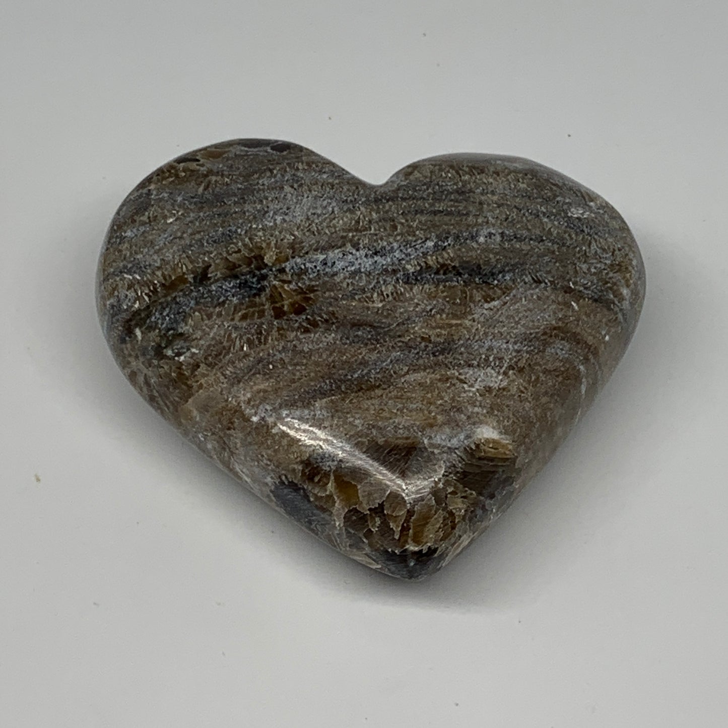 205.4g,2.9"x3.1"x1.3" Natural Chocolate Gray Onyx Heart Polished @Morocco,B18797