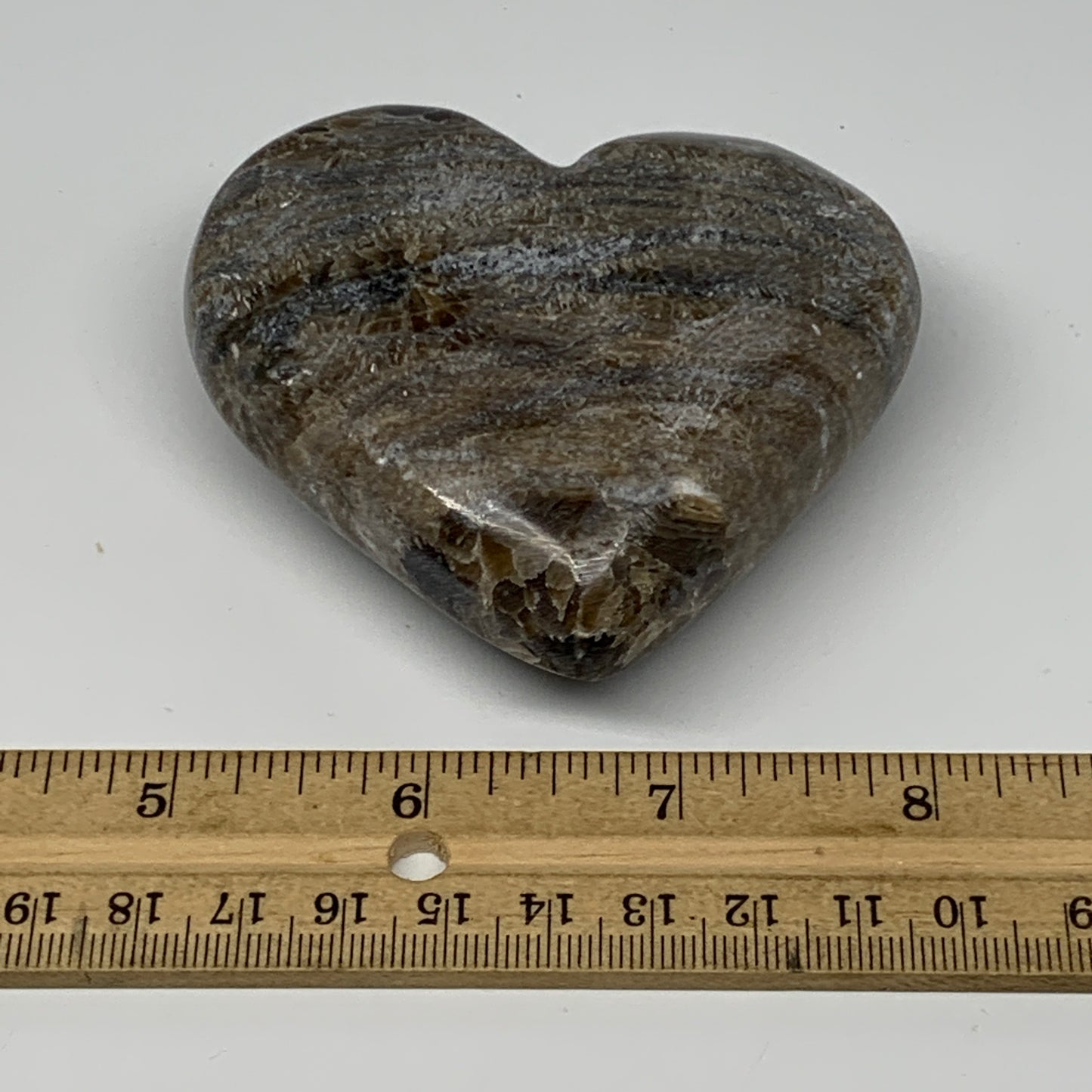 205.4g,2.9"x3.1"x1.3" Natural Chocolate Gray Onyx Heart Polished @Morocco,B18797