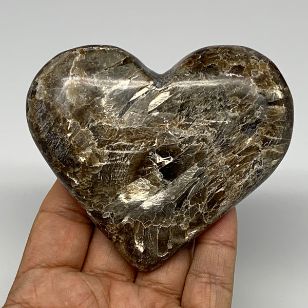 199.5g,3.1"x3.6"x0.9" Natural Chocolate Gray Onyx Heart Polished @Morocco,B18798