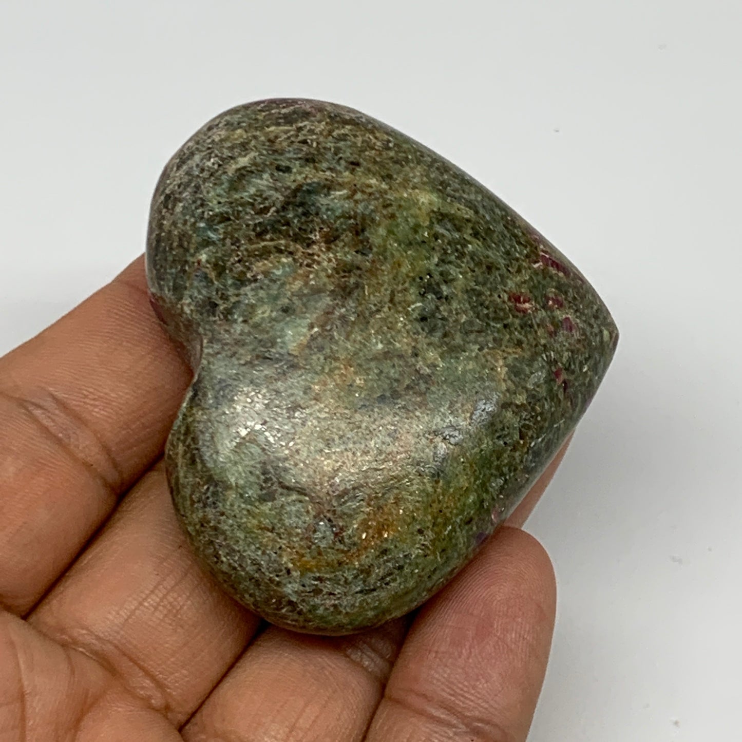 88.9g, 1.9"x2.2"x0.8", Ruby Kyanite Heart Small Polished Healing Crystal, B22065