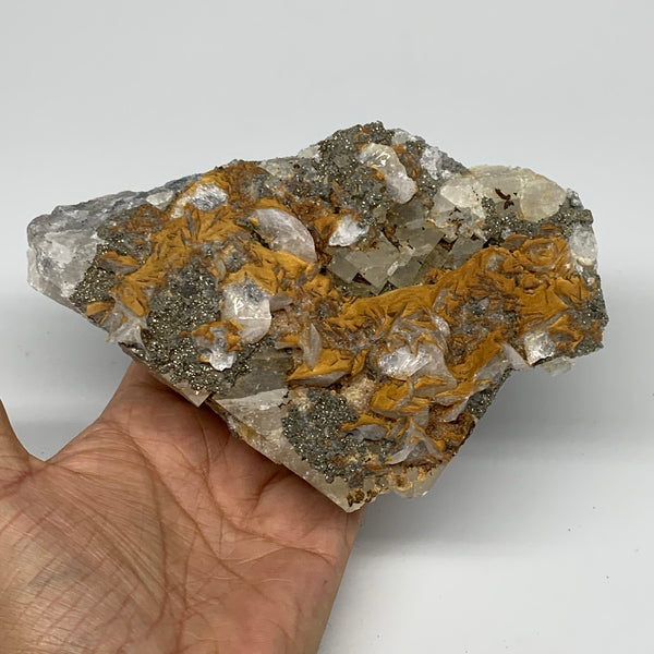 914g, 6"x4"x2", UV Reactive Chalcopyrite Cluster On Fluorite Mineral Specimen,B1