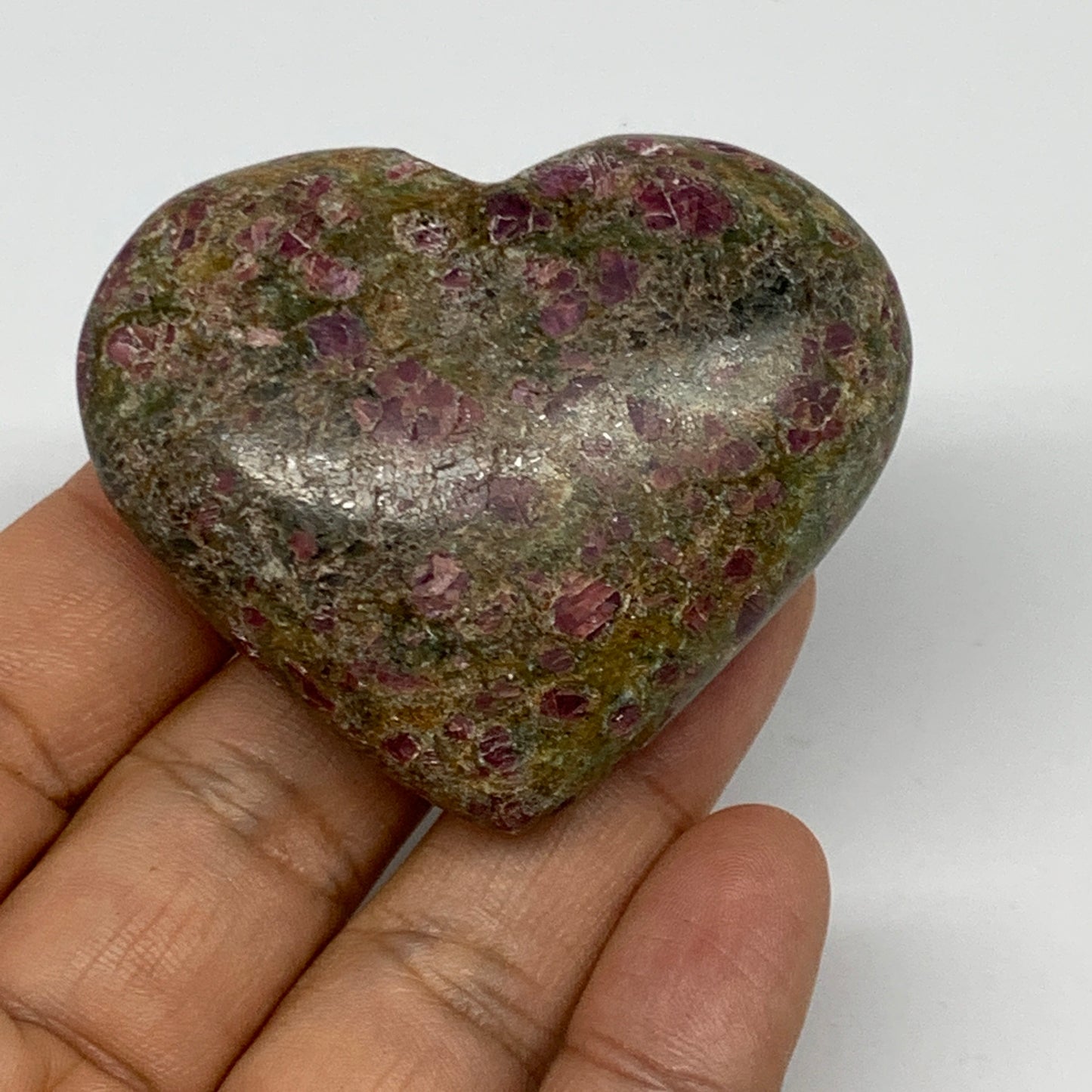 88.9g, 1.9"x2.2"x0.8", Ruby Kyanite Heart Small Polished Healing Crystal, B22065