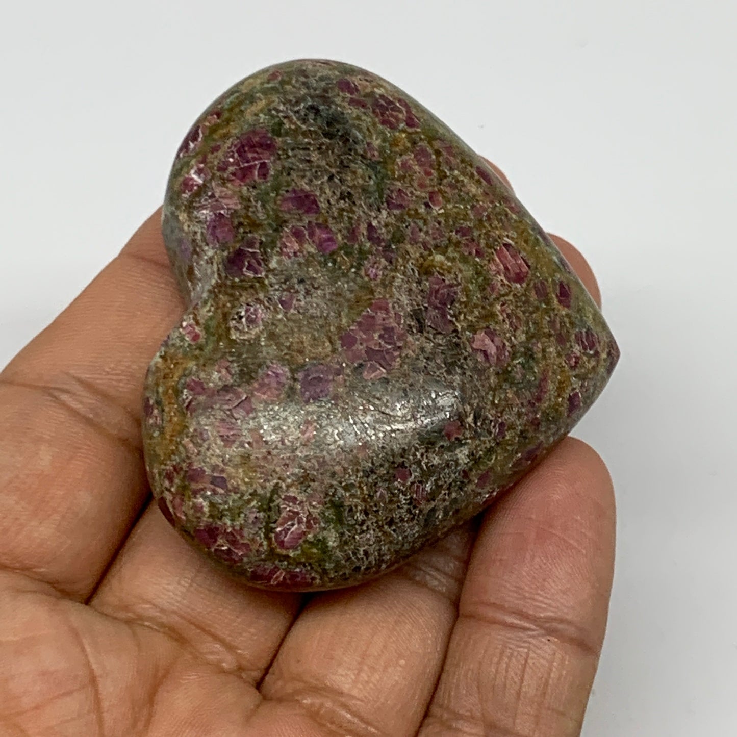 88.9g, 1.9"x2.2"x0.8", Ruby Kyanite Heart Small Polished Healing Crystal, B22065