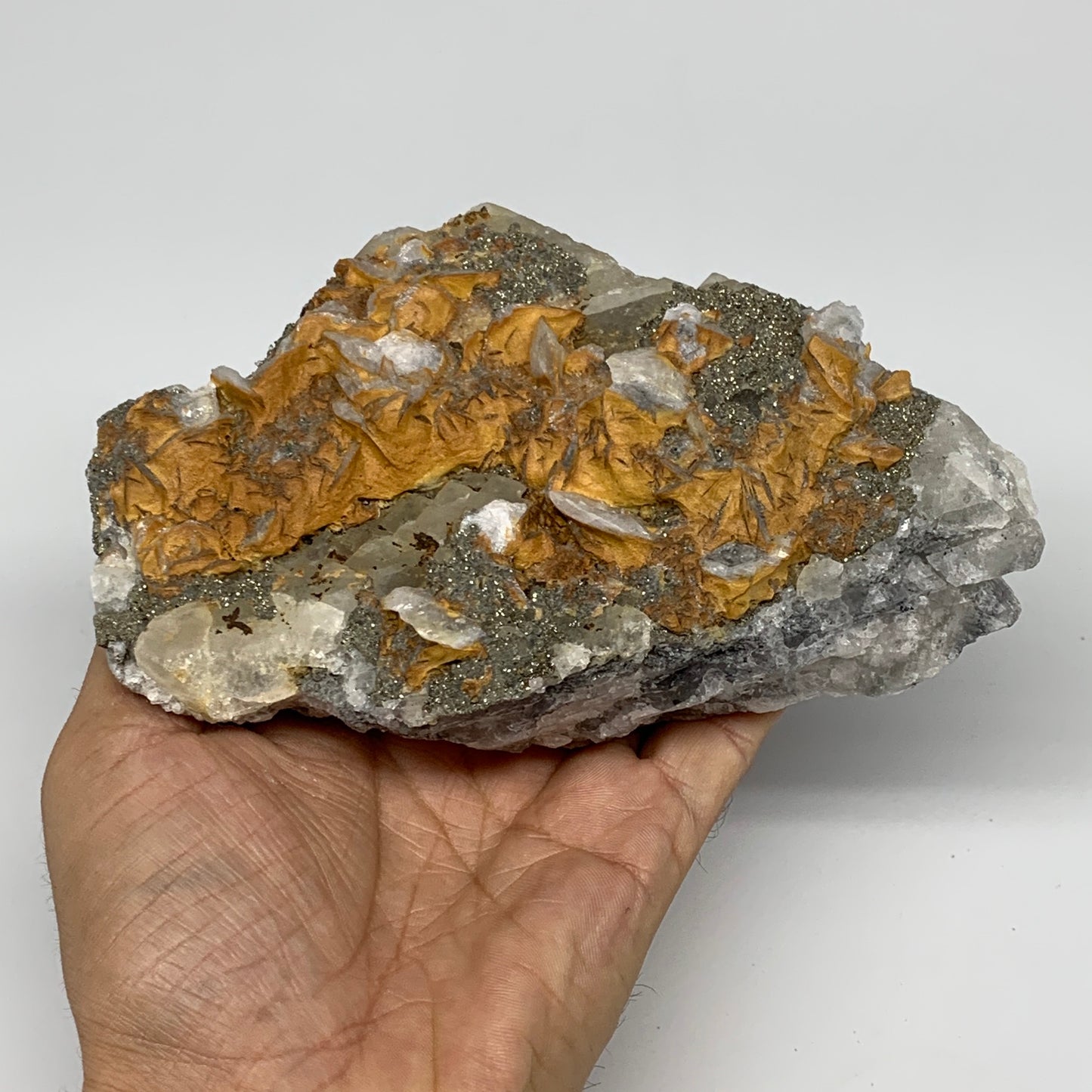 914g, 6"x4"x2", UV Reactive Chalcopyrite Cluster On Fluorite Mineral Specimen,B1