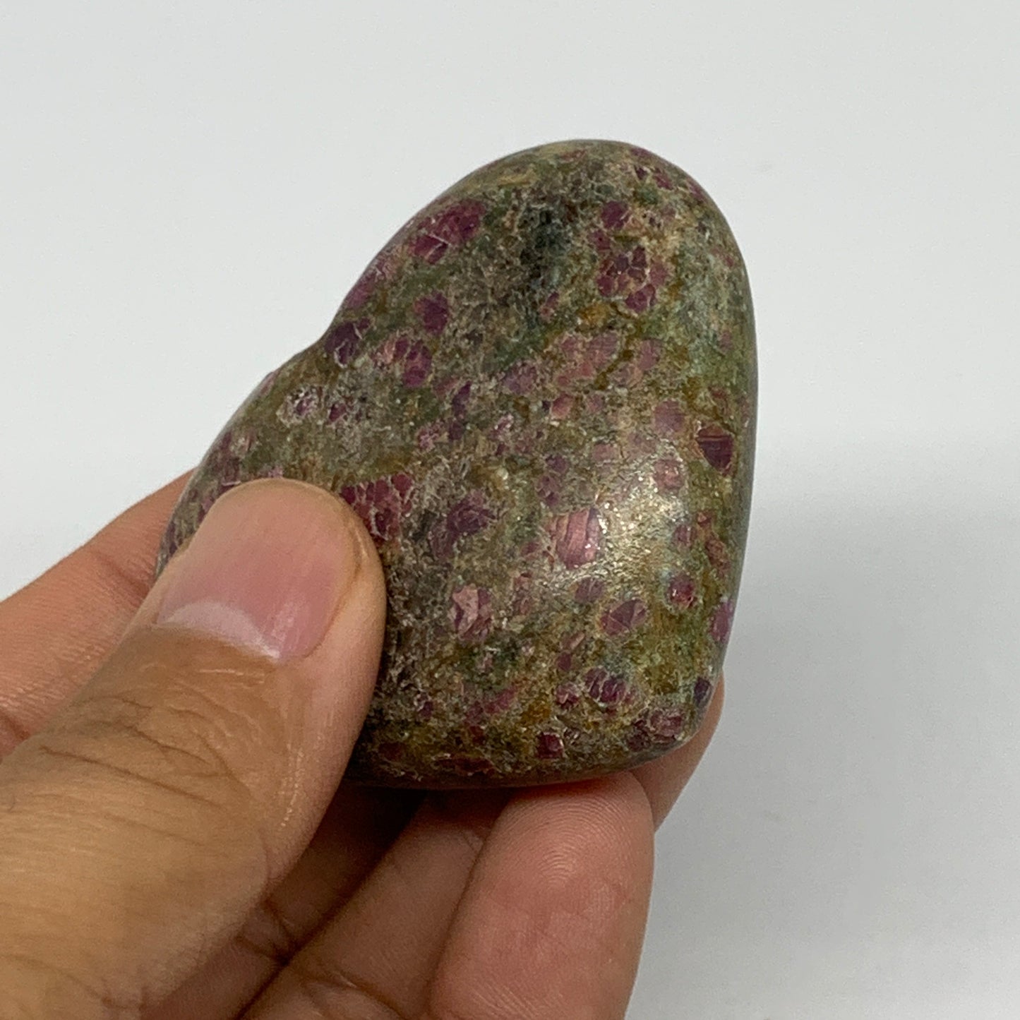 88.9g, 1.9"x2.2"x0.8", Ruby Kyanite Heart Small Polished Healing Crystal, B22065