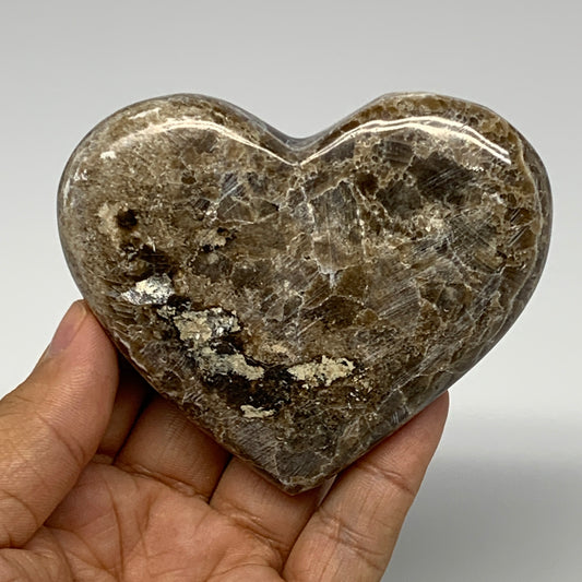 183.5g,2.8"x3.4"x0.9" Natural Chocolate Gray Onyx Heart Polished @Morocco,B18799