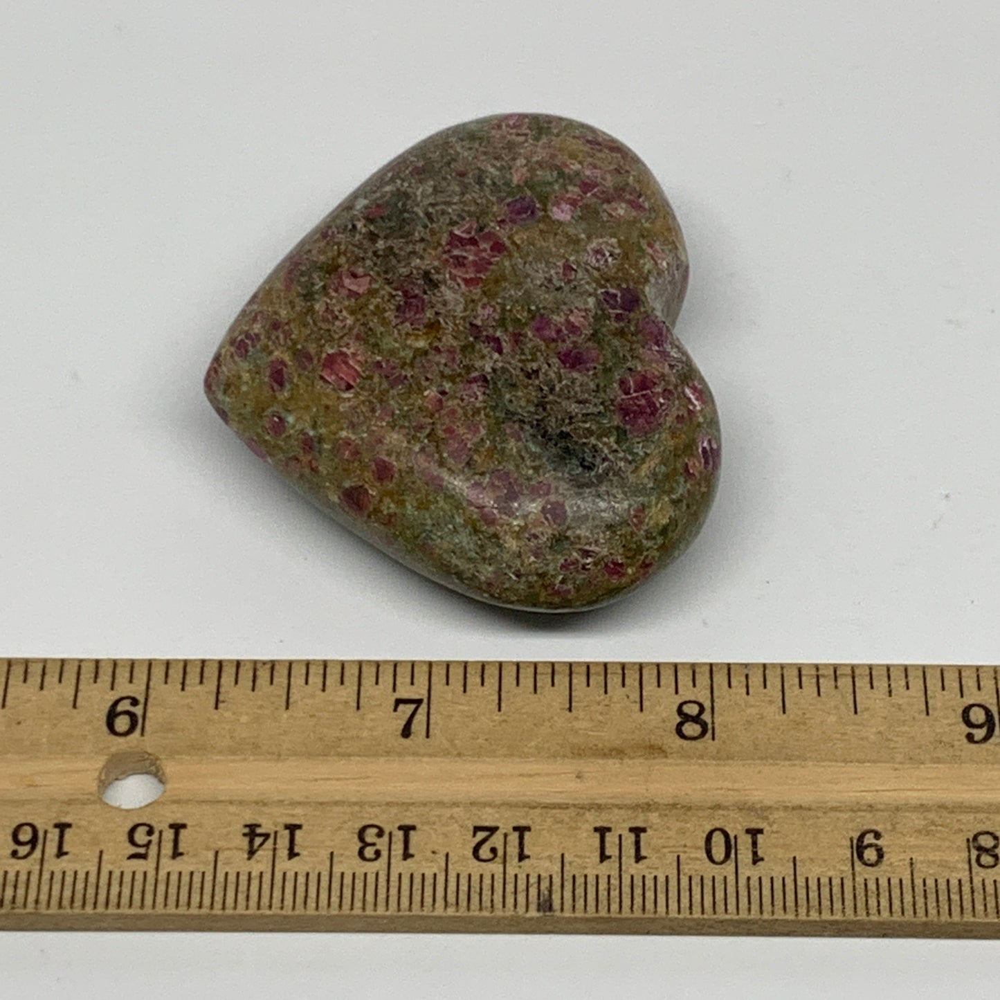 88.9g, 1.9"x2.2"x0.8", Ruby Kyanite Heart Small Polished Healing Crystal, B22065