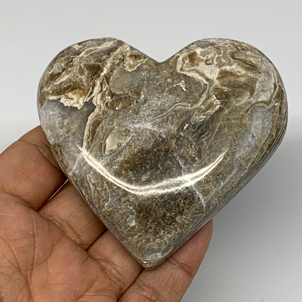 146.5g,3"x3.1"x0.8" Natural Chocolate Gray Onyx Heart Polished @Morocco,B18800