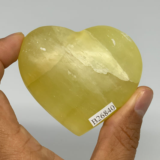 120.2g, 2.2"x2.5"x0.9" Lemon Calcite Heart Crystal Gemstones @Afghanistan,B26840