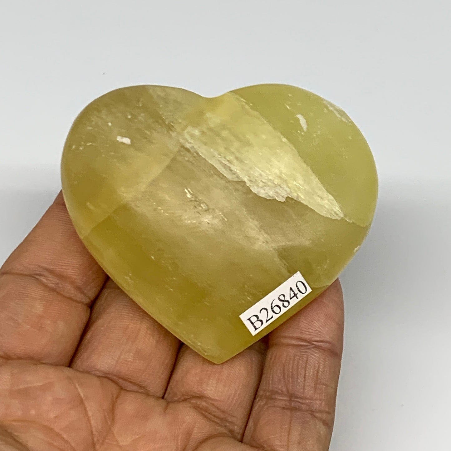 120.2g, 2.2"x2.5"x0.9" Lemon Calcite Heart Crystal Gemstones @Afghanistan,B26840