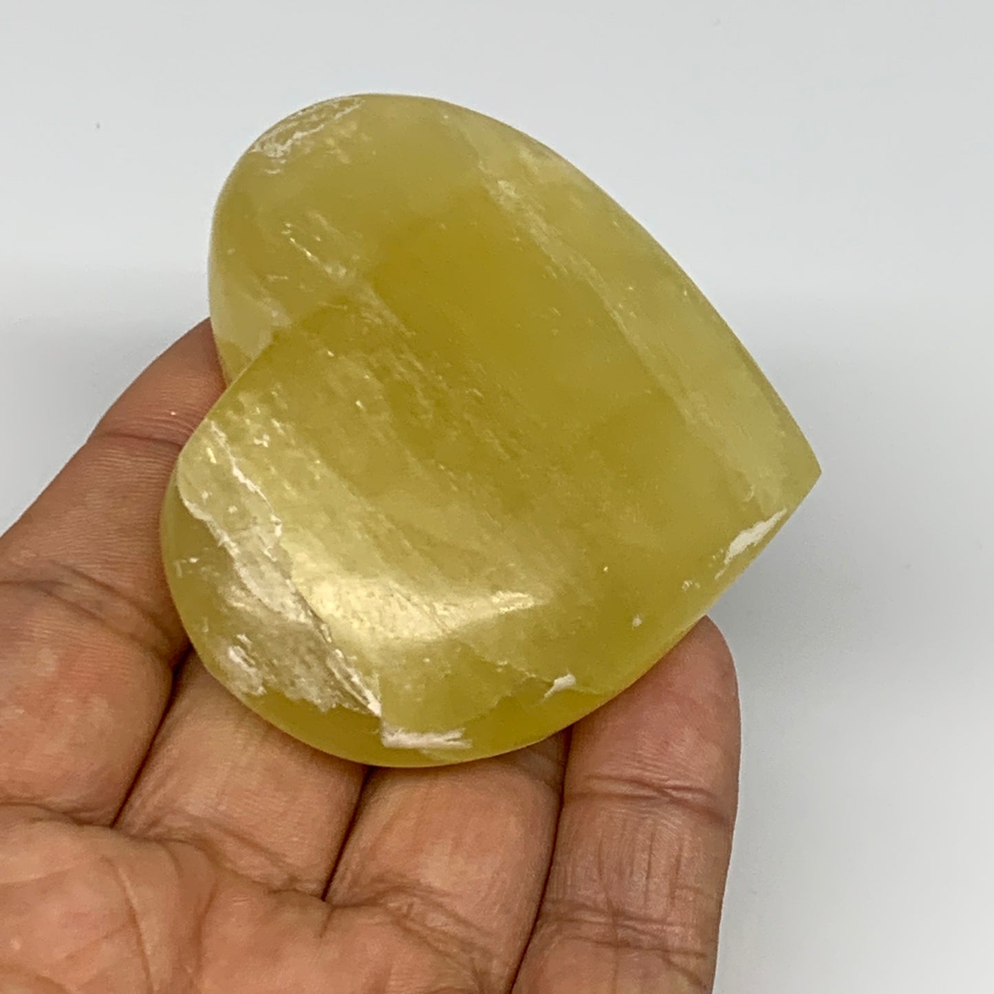 120.2g, 2.2"x2.5"x0.9" Lemon Calcite Heart Crystal Gemstones @Afghanistan,B26840