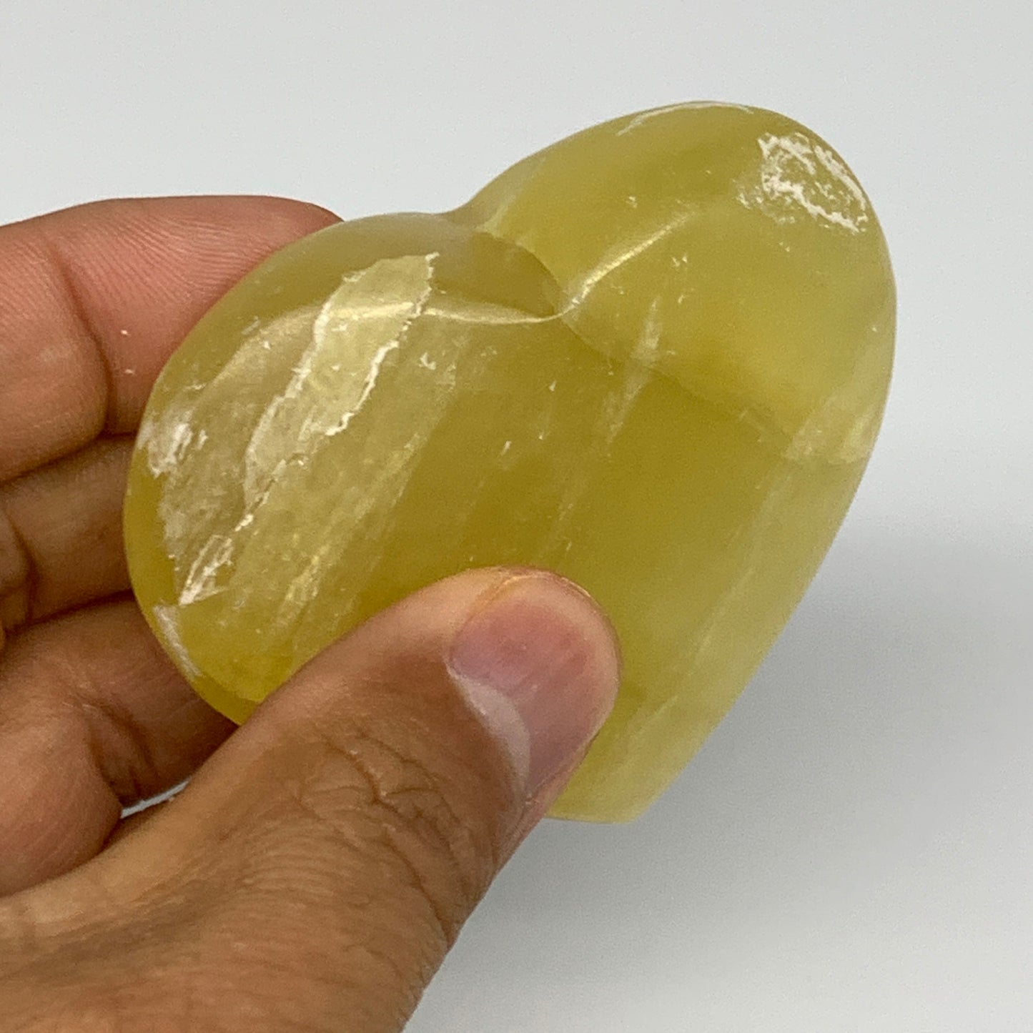 120.2g, 2.2"x2.5"x0.9" Lemon Calcite Heart Crystal Gemstones @Afghanistan,B26840