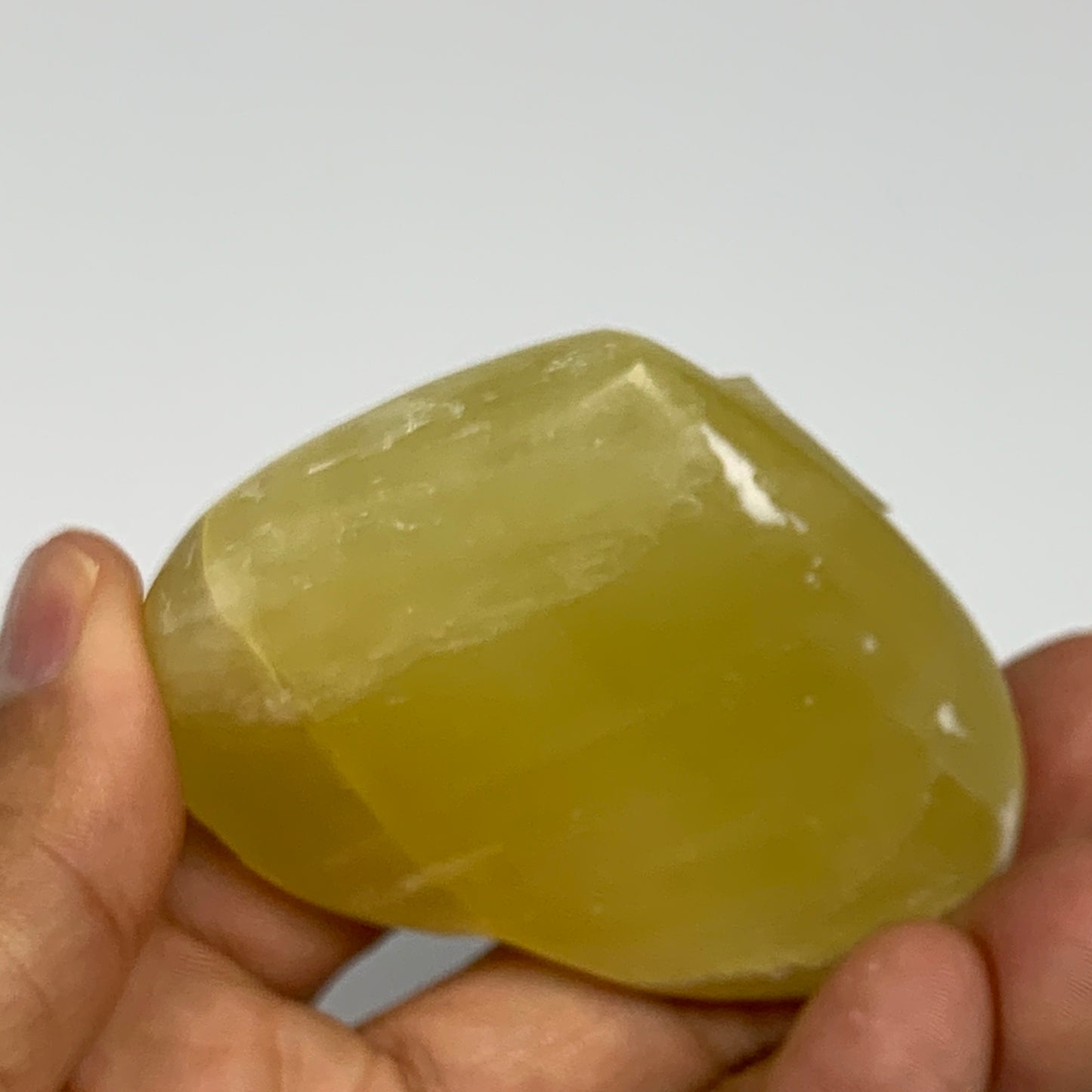 120.2g, 2.2"x2.5"x0.9" Lemon Calcite Heart Crystal Gemstones @Afghanistan,B26840