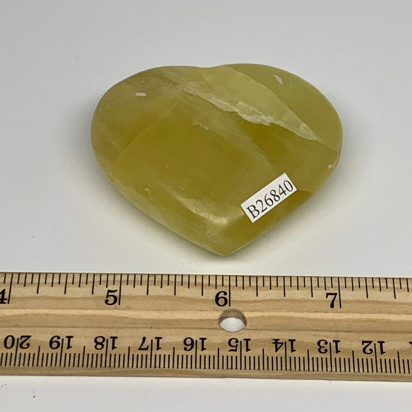 120.2g, 2.2"x2.5"x0.9" Lemon Calcite Heart Crystal Gemstones @Afghanistan,B26840