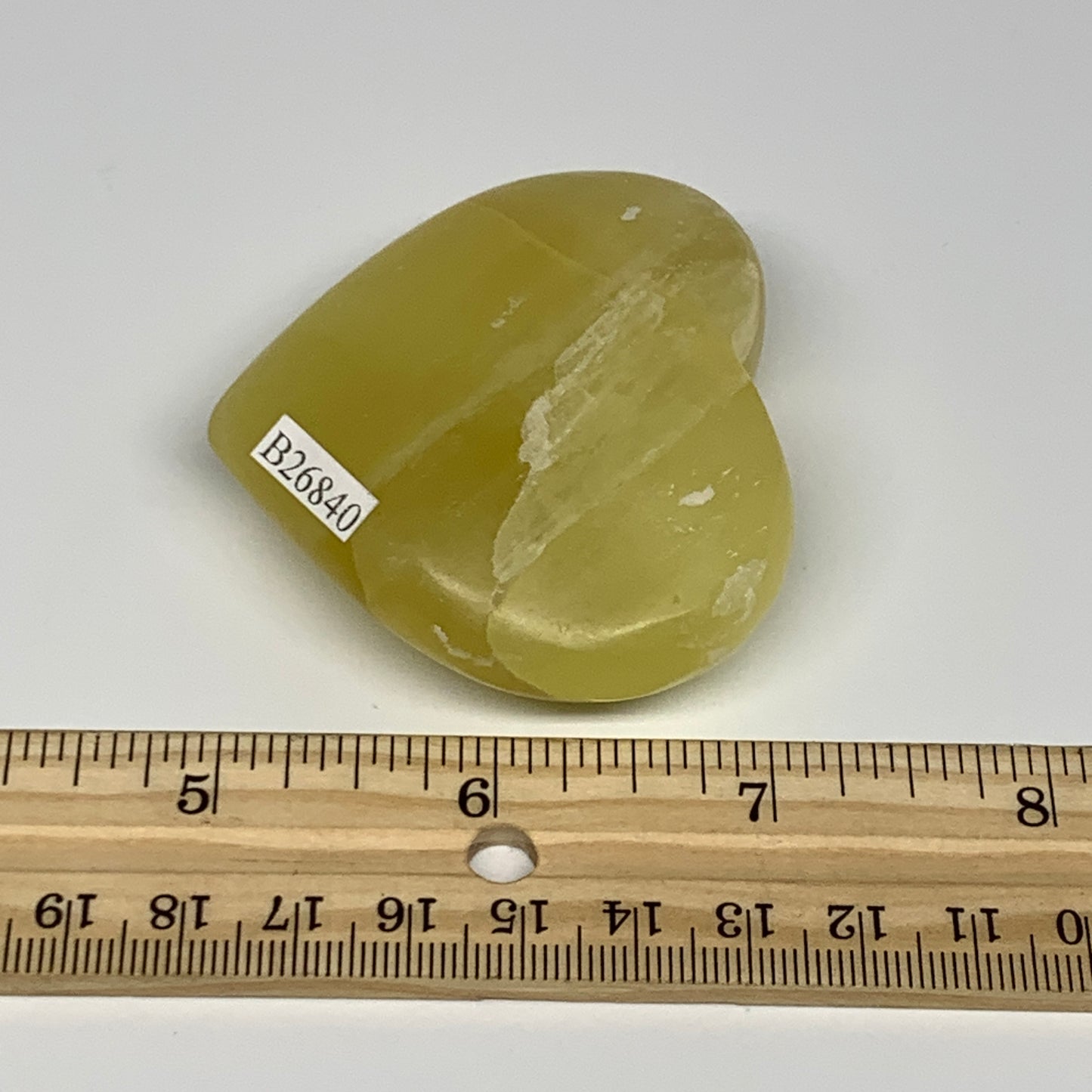 120.2g, 2.2"x2.5"x0.9" Lemon Calcite Heart Crystal Gemstones @Afghanistan,B26840