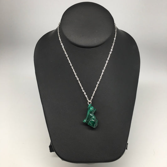 11.3g,1.3"x0.8"x11mm Natural Solid Malachite Animal Pendant W/Chain Congo,MS215