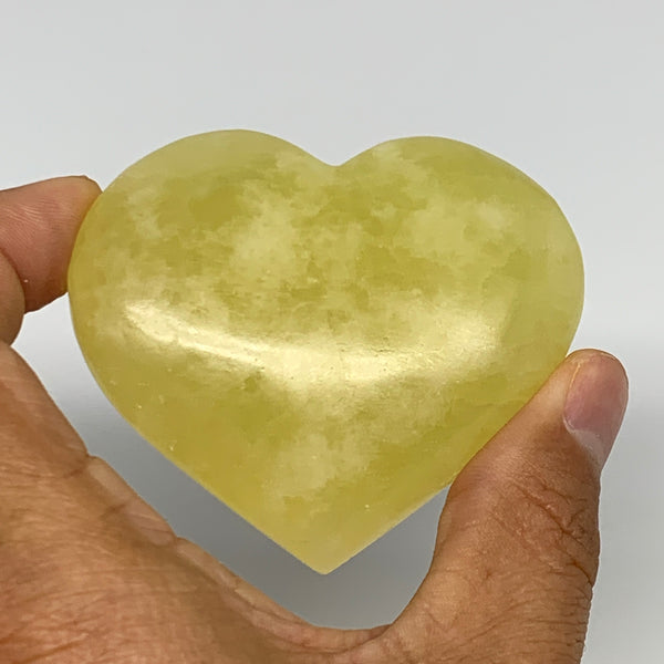 129.4g, 2.3"x2.7"x0.9" Lemon Calcite Heart Crystal Gemstones @Afghanistan,B26841