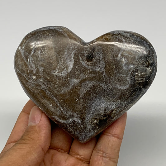 188.9g,2.8"x3.5"x0.9" Natural Chocolate Gray Onyx Heart Polished @Morocco,B18804