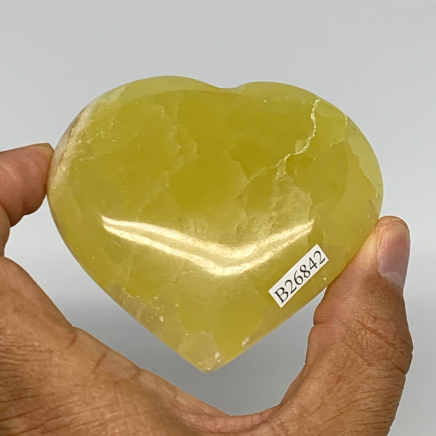 172.2g, 2.5"x2.8"x1" Lemon Calcite Heart Crystal Gemstones @Afghanistan,B26842