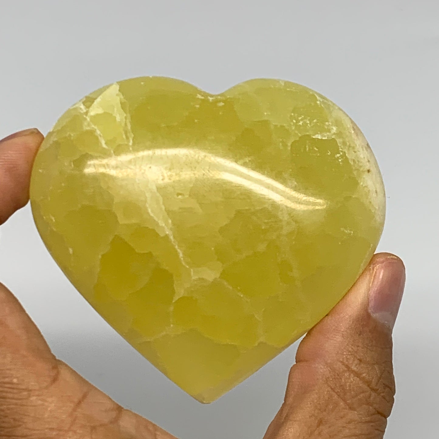 172.2g, 2.5"x2.8"x1" Lemon Calcite Heart Crystal Gemstones @Afghanistan,B26842