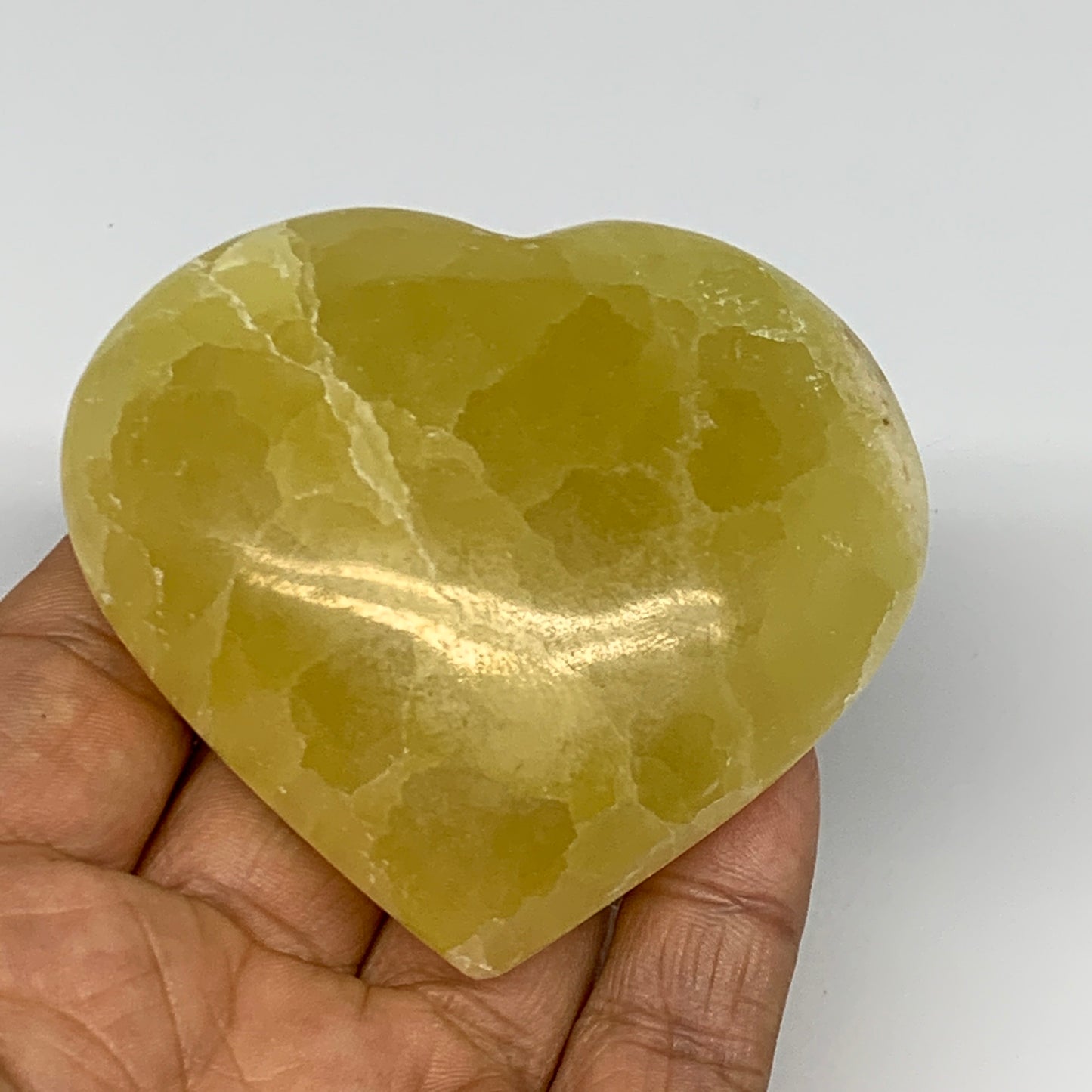 172.2g, 2.5"x2.8"x1" Lemon Calcite Heart Crystal Gemstones @Afghanistan,B26842