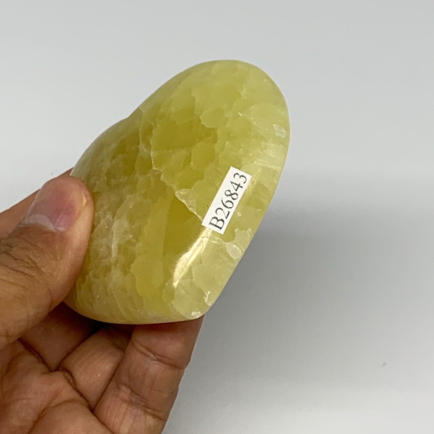 164.7g, 2.4"x2.9"x0.9" Lemon Calcite Heart Crystal Gemstones @Afghanistan,B26843