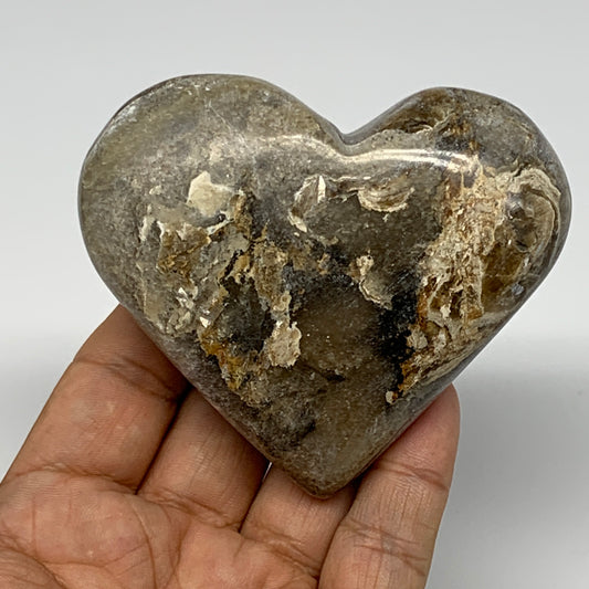 183.8g,2.7"x3.3"x1" Natural Chocolate Gray Onyx Heart Polished @Morocco,B18806