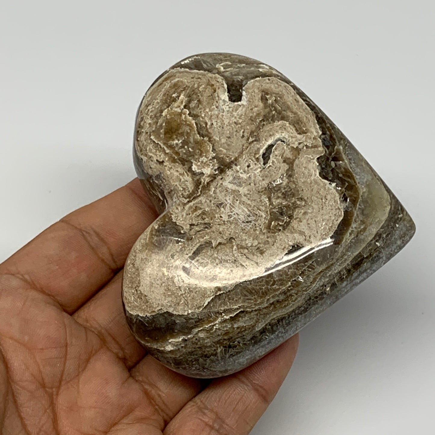 183.8g,2.7"x3.3"x1" Natural Chocolate Gray Onyx Heart Polished @Morocco,B18806