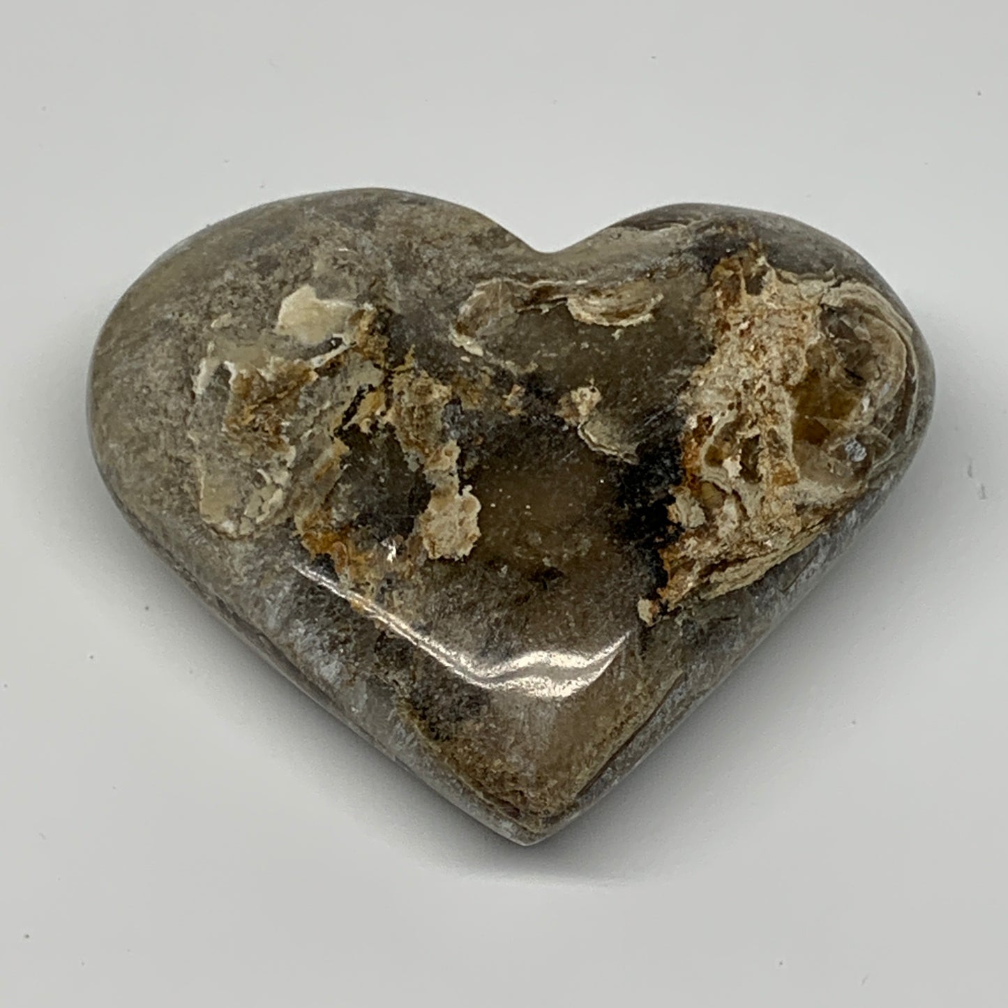 183.8g,2.7"x3.3"x1" Natural Chocolate Gray Onyx Heart Polished @Morocco,B18806