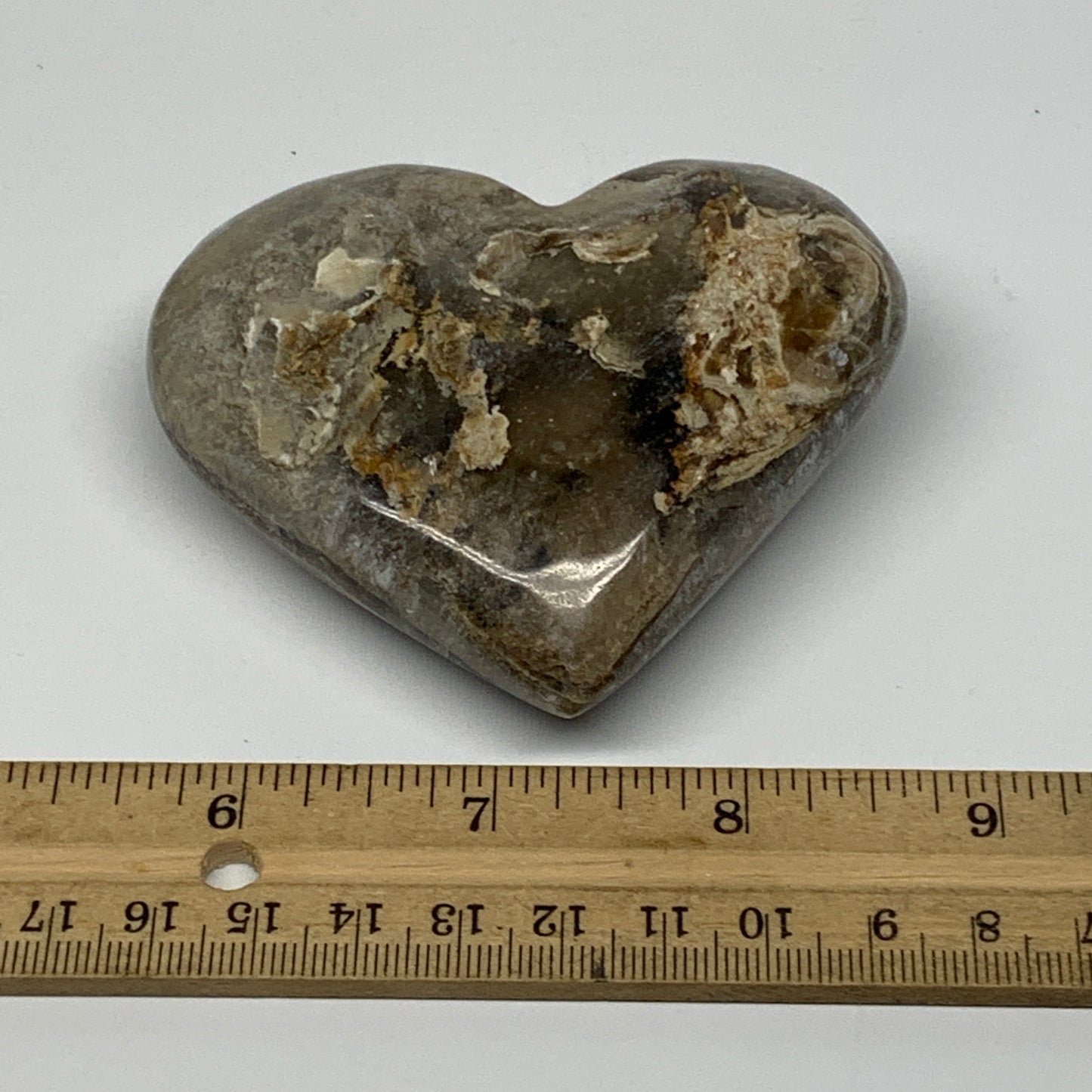 183.8g,2.7"x3.3"x1" Natural Chocolate Gray Onyx Heart Polished @Morocco,B18806