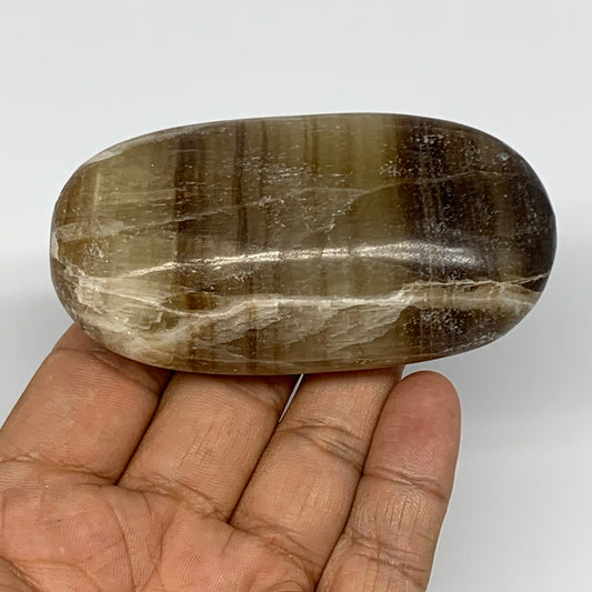 161.9g, 3.3"x1.7"x1", Honey Calcite Palm-Stone Reiki @Afghanistan, B14893
