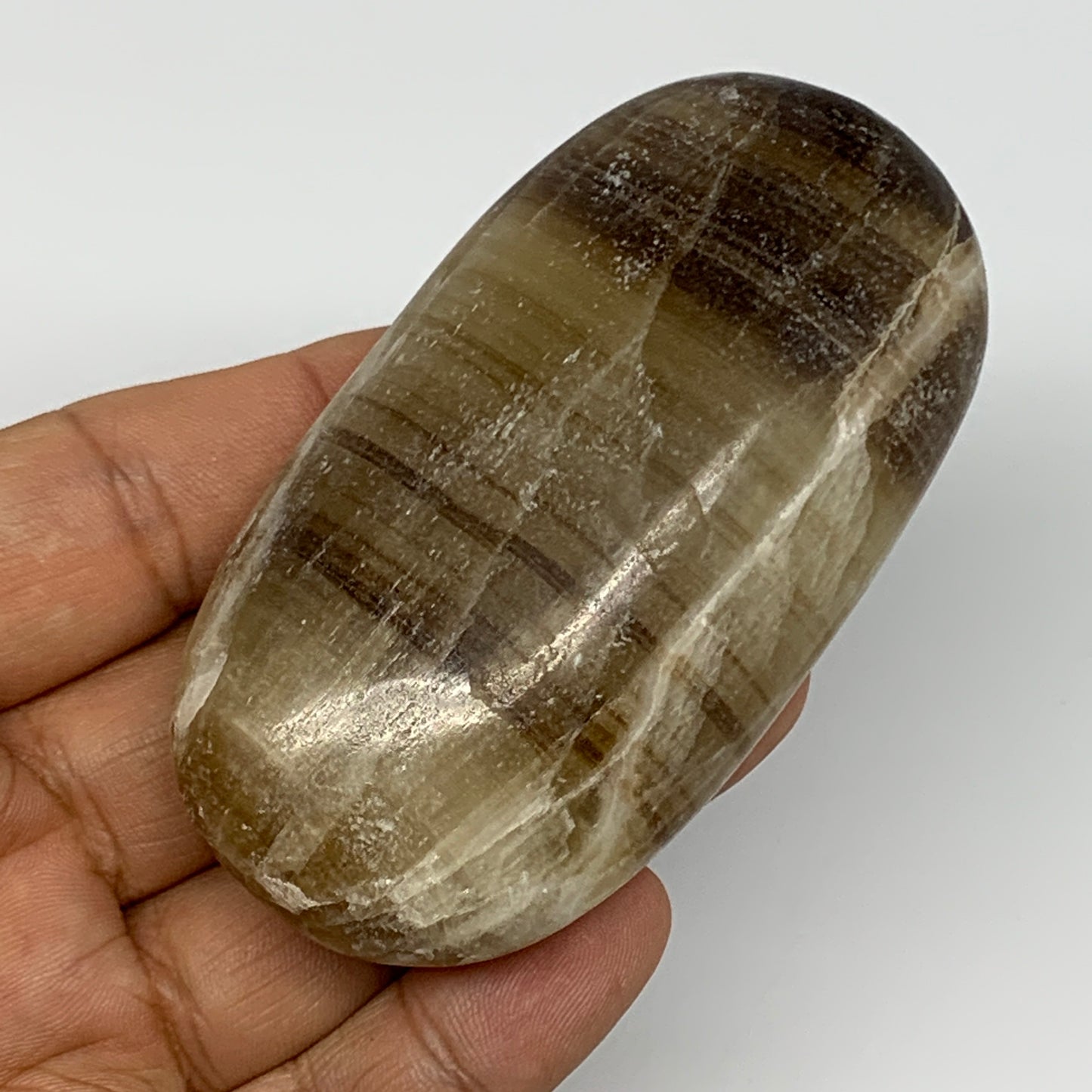 161.9g, 3.3"x1.7"x1", Honey Calcite Palm-Stone Reiki @Afghanistan, B14893