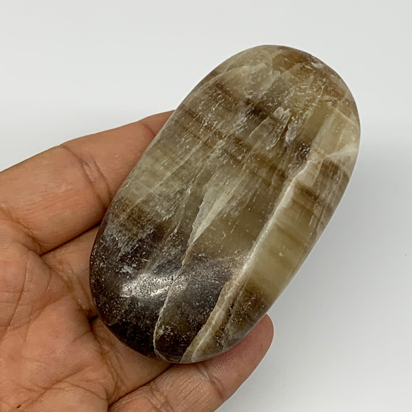 161.9g, 3.3"x1.7"x1", Honey Calcite Palm-Stone Reiki @Afghanistan, B14893