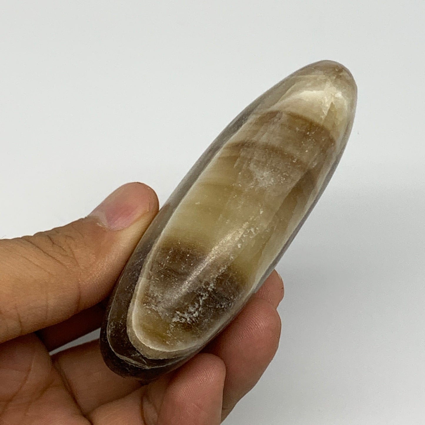 161.9g, 3.3"x1.7"x1", Honey Calcite Palm-Stone Reiki @Afghanistan, B14893