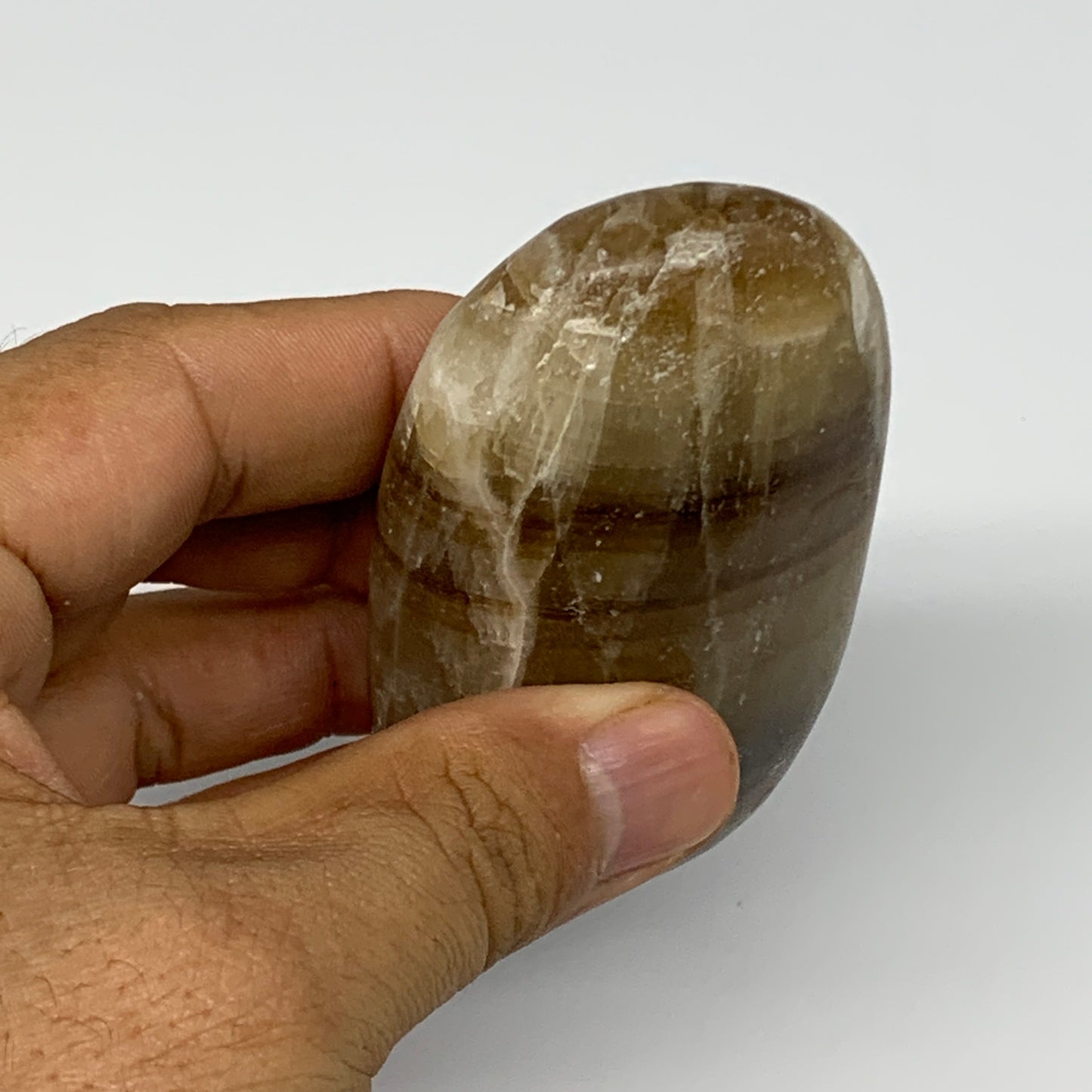 161.9g, 3.3"x1.7"x1", Honey Calcite Palm-Stone Reiki @Afghanistan, B14893