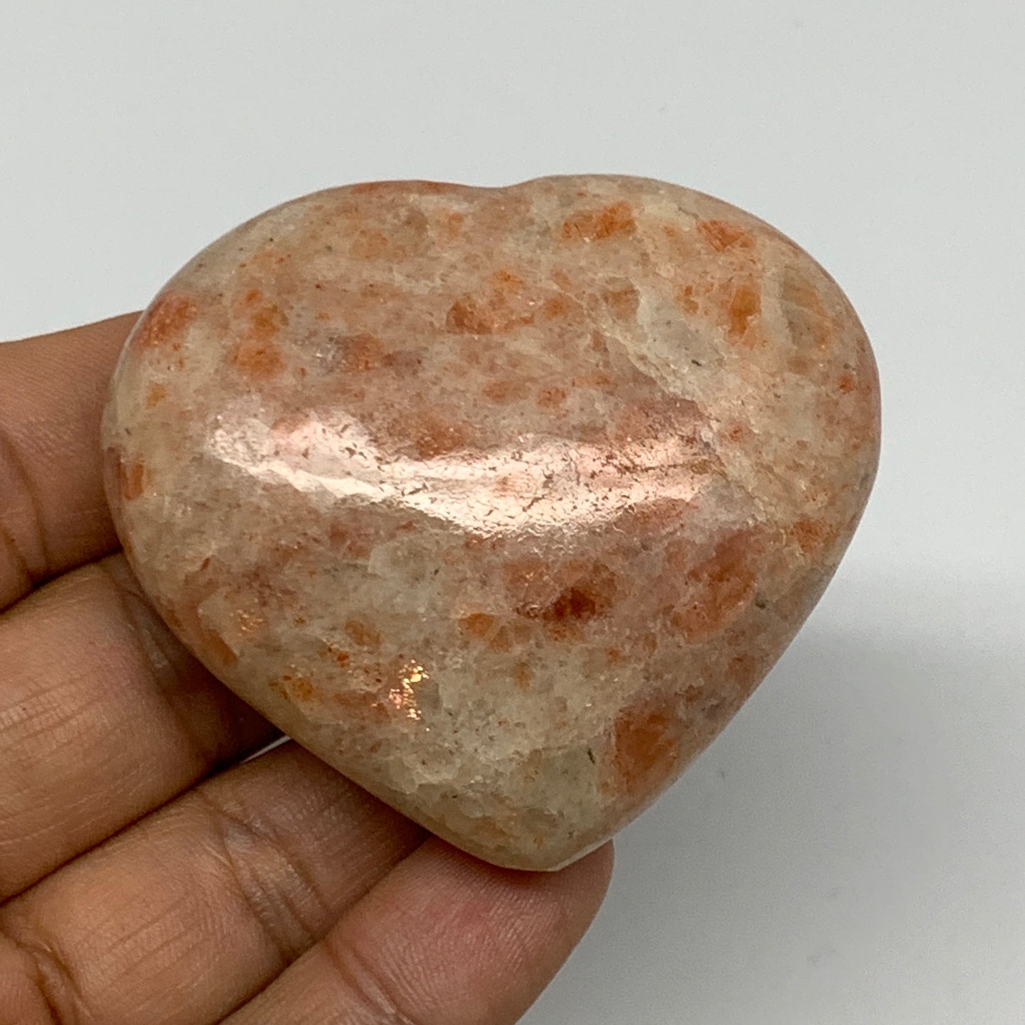 86.9g, 2"x2.3"x0.8" Natural Sunstone Heart Small Polished Healing Crystal,B22075