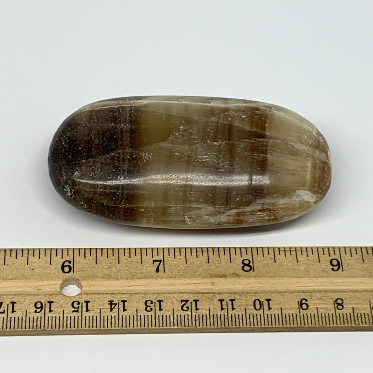 161.9g, 3.3"x1.7"x1", Honey Calcite Palm-Stone Reiki @Afghanistan, B14893