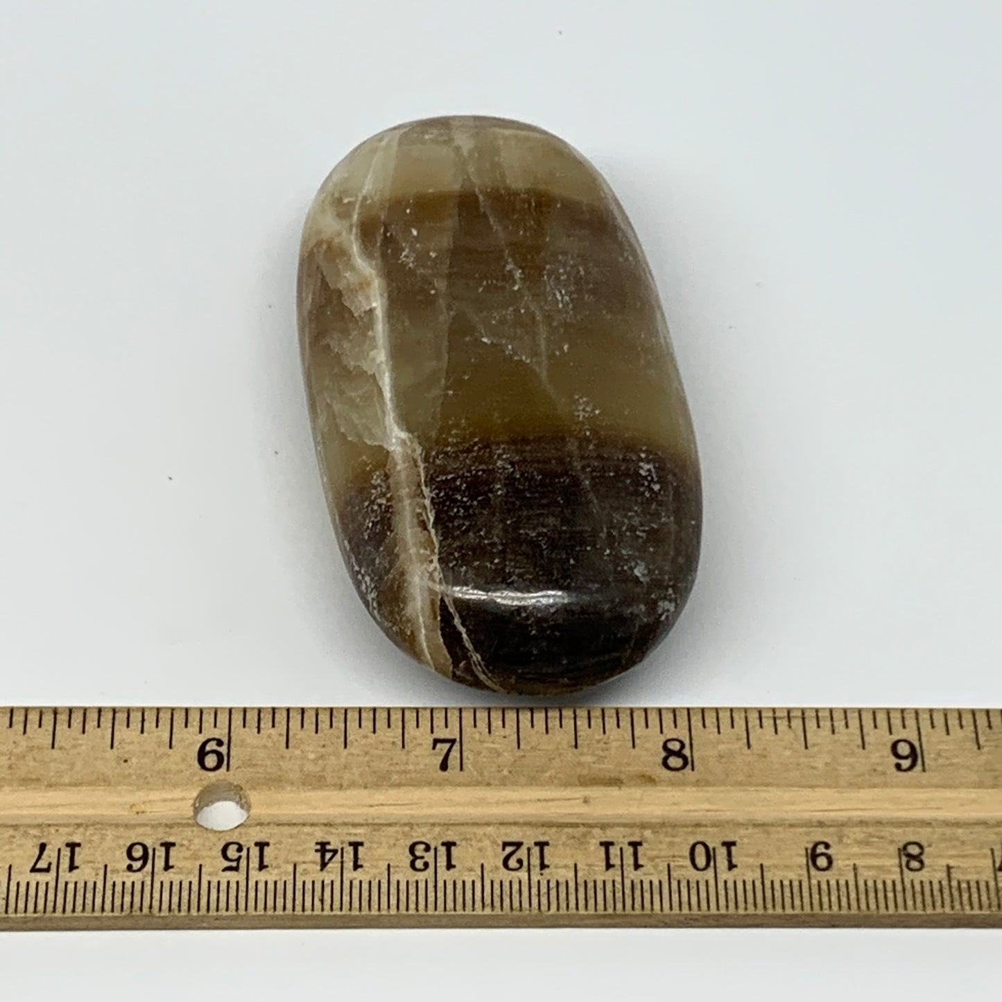 161.9g, 3.3"x1.7"x1", Honey Calcite Palm-Stone Reiki @Afghanistan, B14893