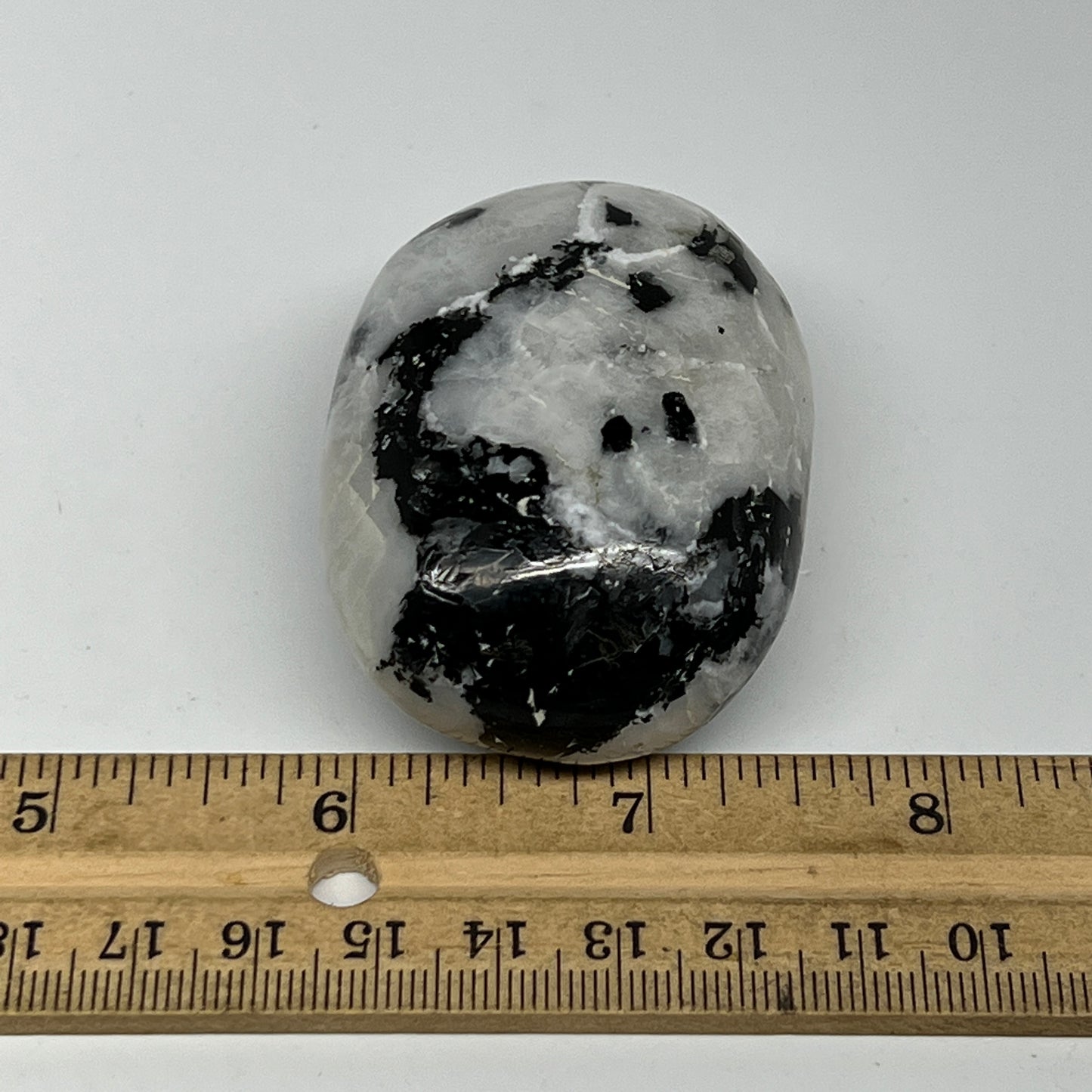 115.5g,2.4"x1.7"x1.2", Rainbow Moonstone Palm-Stone Polished from India, B21242