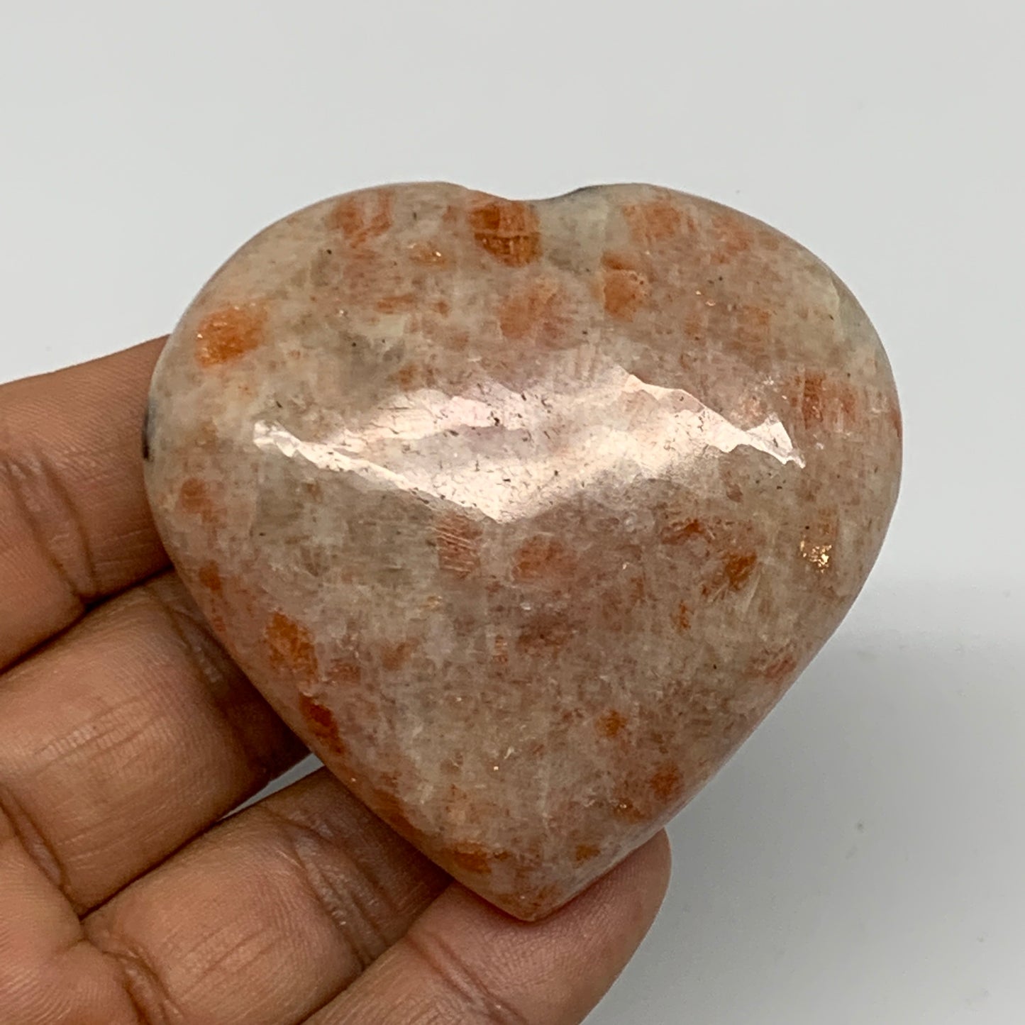 97.4g, 2.2"x2.3"x0.9" Natural Sunstone Heart Small Polished Healing Crystal,B220
