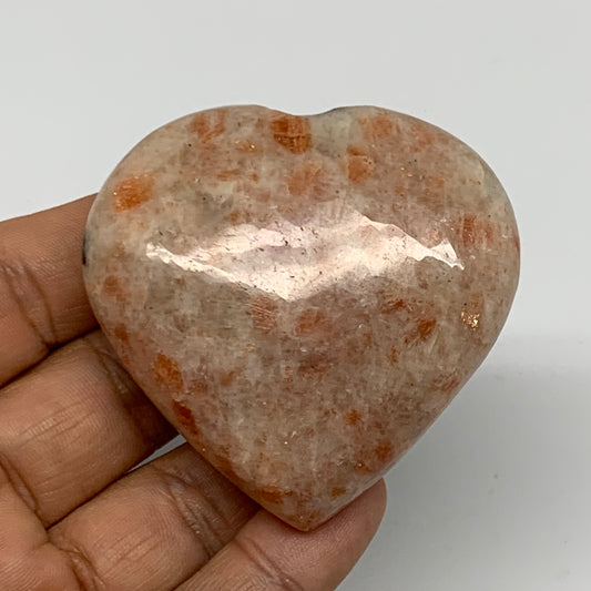97.4g, 2.2"x2.3"x0.9" Natural Sunstone Heart Small Polished Healing Crystal,B220