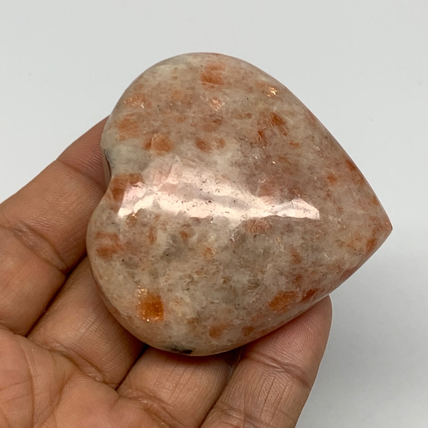 97.4g, 2.2"x2.3"x0.9" Natural Sunstone Heart Small Polished Healing Crystal,B220