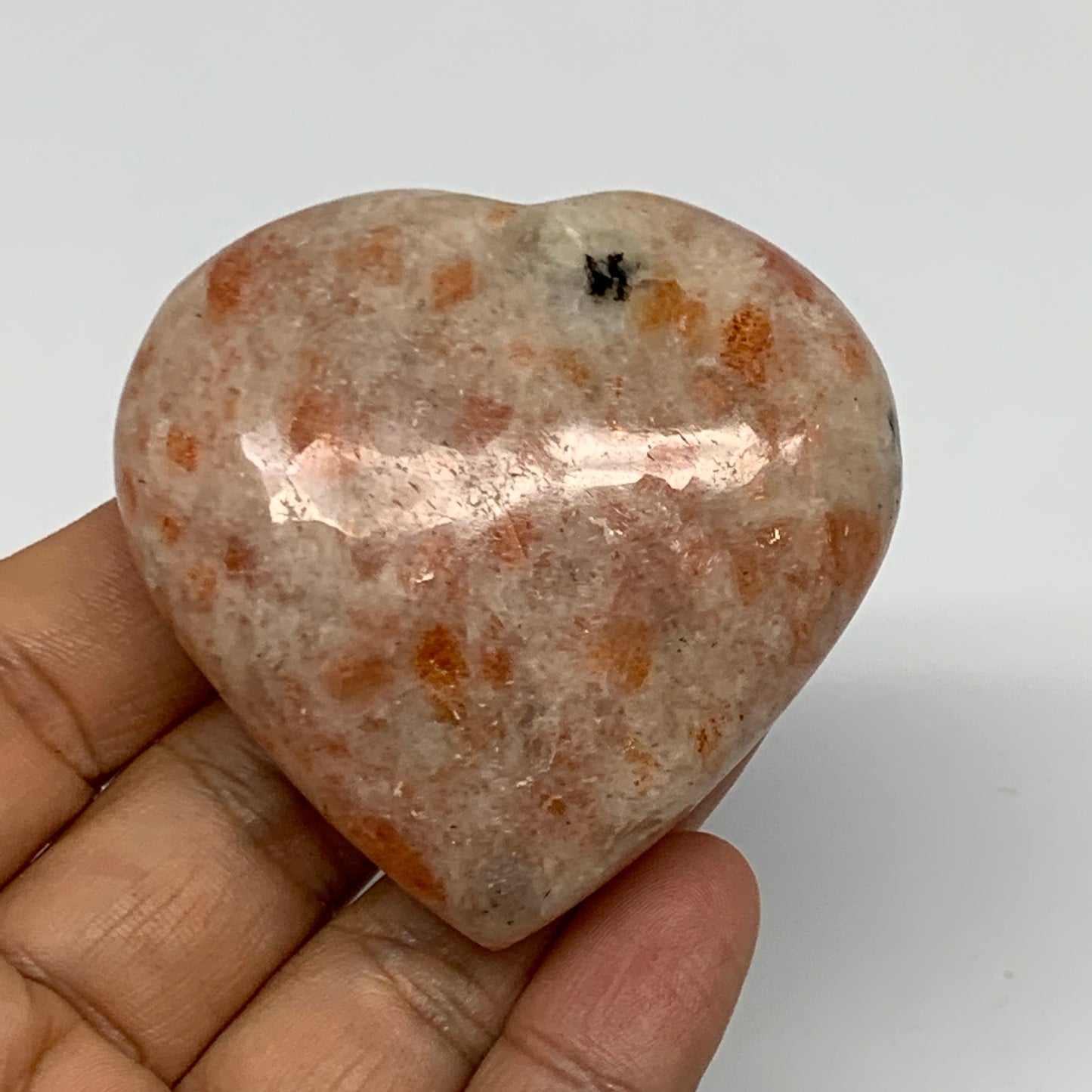97.4g, 2.2"x2.3"x0.9" Natural Sunstone Heart Small Polished Healing Crystal,B220